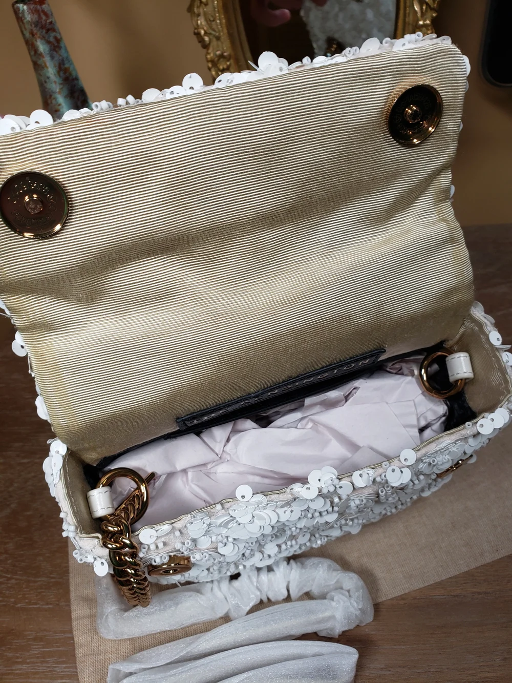 Kurt Geiger White Sequin Beaded Floral Top-Handle Satchel w/ Crossbody NWT! - Picture 14 of 17